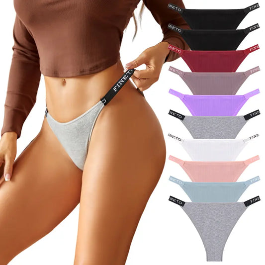 FINETOO 10Pcs Cotton Underwear for Women Comfortable Cheeky Panties Sexy High Cut Low Rise Bikini Underpants Ladies Hipster String Lingerie
